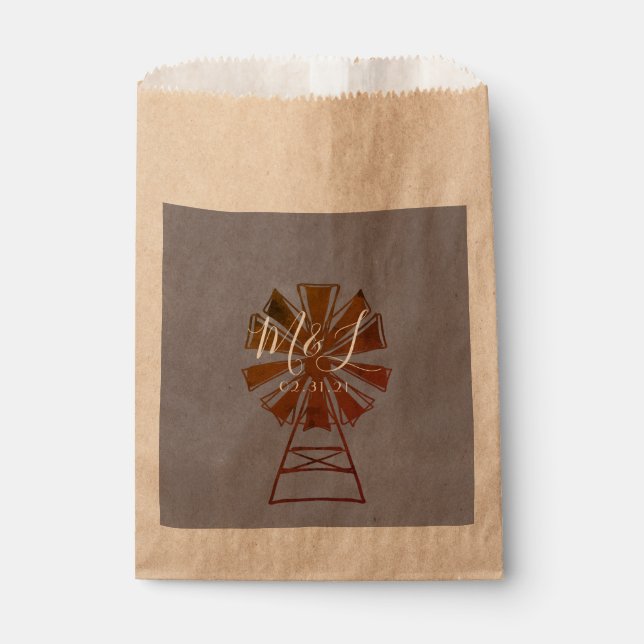 Farmhouse Windmill Rustic Wedding Favour Bag (Front)