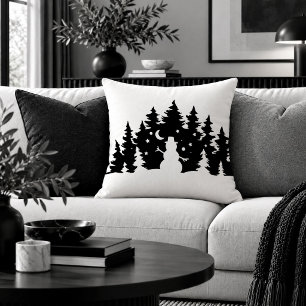 Farmhouse Winter Scene Black White Accent Pillow A