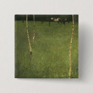 Farmhouse with Birch Trees, 1900 2 Inch Square Button