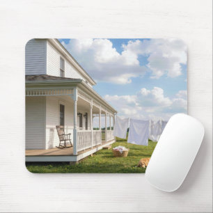 Farmhouse with Clothesline and Dog Mouse Pad