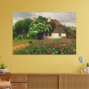 Farmhouse with Meadow Flowers Canvas Print