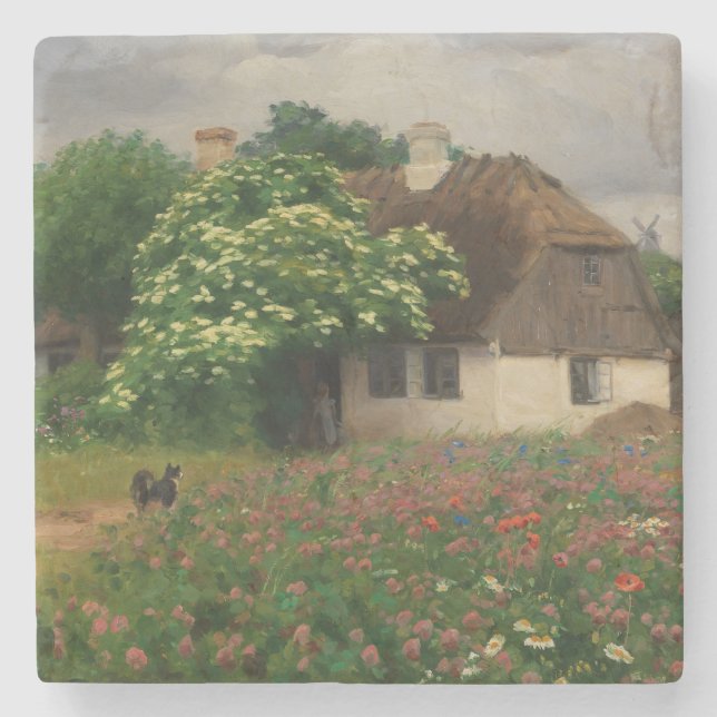 Farmhouse with Meadow Flowers  Stone Coaster (Front)