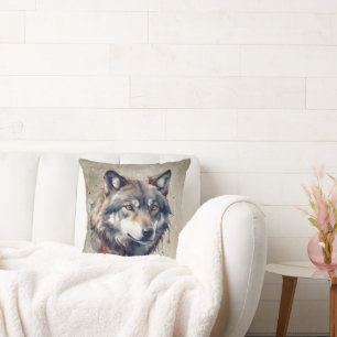 Farmhouse Wolf Animal Nature Wall Art Prints Throw Pillow