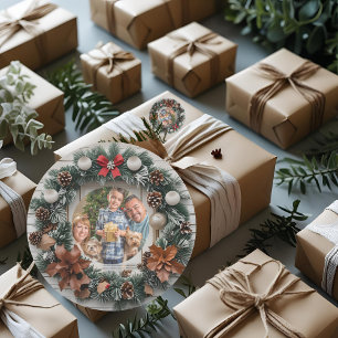 Farmhouse Wreath Customizable Family Christmas Classic Round Sticker