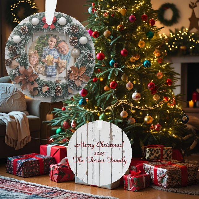 Farmhouse Wreath Customizable Family Christmas Ornament (Creator Uploaded)