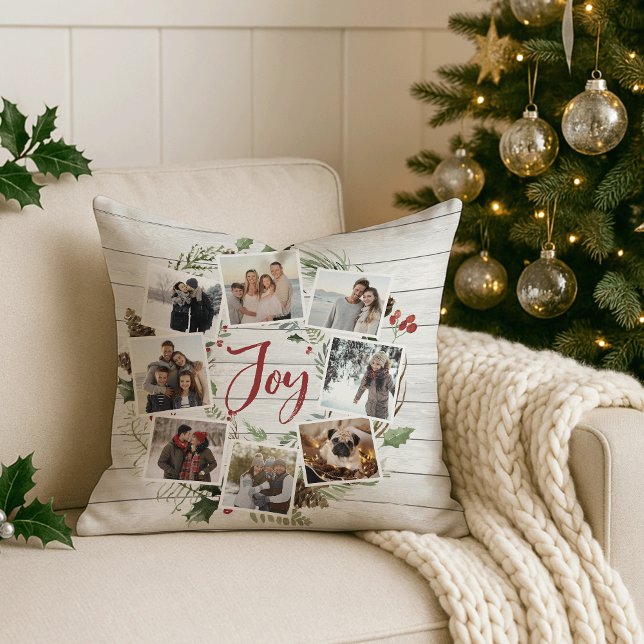 Farmhouse Wreath | Holiday Photo Collage Throw Pillow (Creator Uploaded)