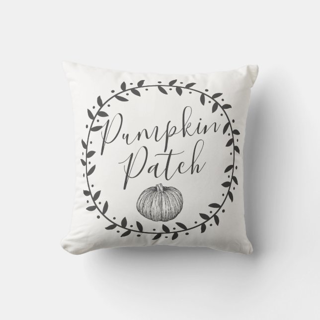 Farmhouse Wreath Pumpkin Patch Throw Pillow (Front)