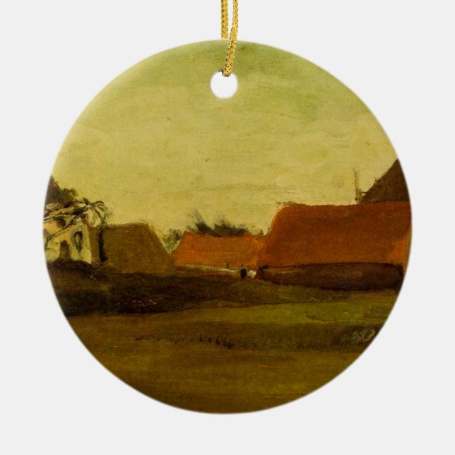 Farmhouses in Loosduinen Hague by Vincent van Gogh Ceramic Ornament (Front)