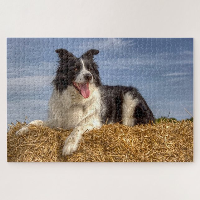 Farming Dog on Hay Bale 1014 Piece Jigsaw Puzzle (Horizontal)