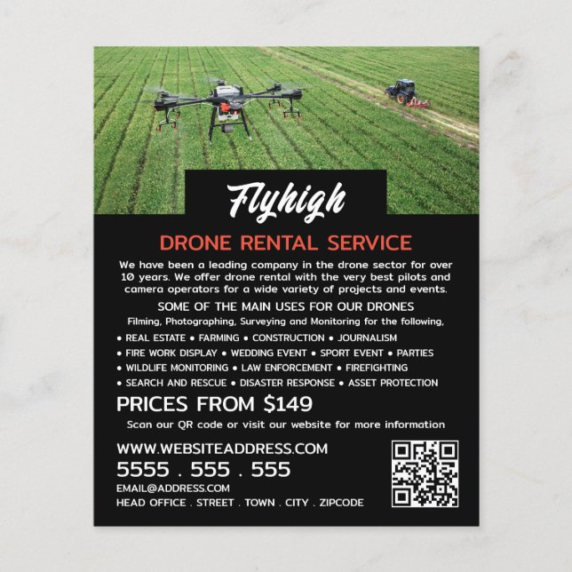 Farming Drone Portrait, Drone Rental Company Flyer (Front)