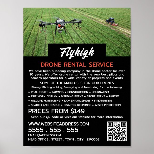 Farming Drone Portrait, Drone Rental Company Poster (Front)