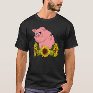 Farming Farm Animal Farmer Piglet Hippie Sunflowe T-Shirt