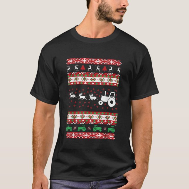 Farming Farmer Tractor Ugly Christmas T-Shirt (Front)
