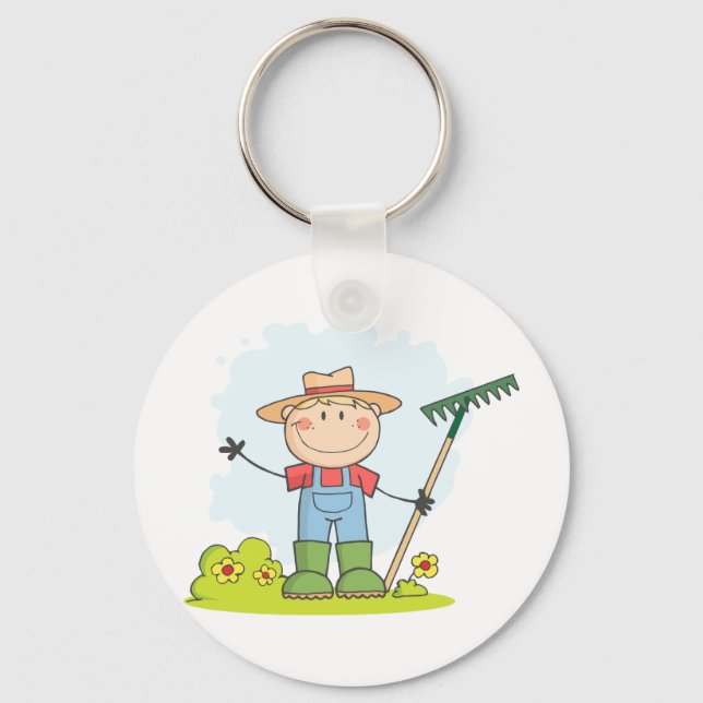 Farming Gardening Boy Keychain (Front)