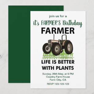 Farming Tractor Field Farmer's Birthday Invitation