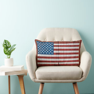 Farms   American Flag Barn Mural Lumbar Pillow
