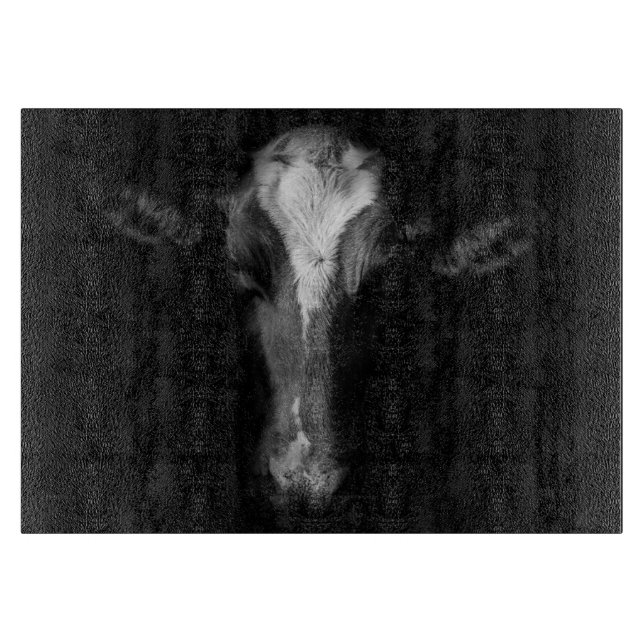 Farms | B&W Cow Head Shot Cutting Board (Front)