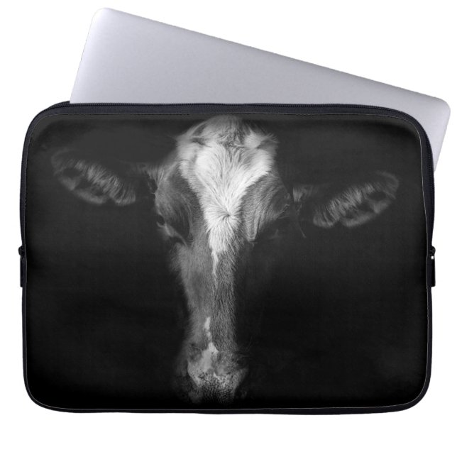 Farms | B&W Cow Head Shot Laptop Sleeve (Front)