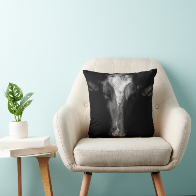 Farms | B&W Cow Head Shot Throw Pillow (Chair)