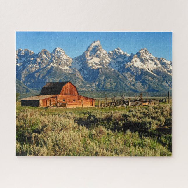 Farms | Barn Shadowed by Snow Capped Mountains Jigsaw Puzzle (Horizontal)