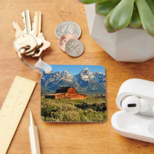 Farms   Barn Shadowed by Snow Capped Mountains Keychain