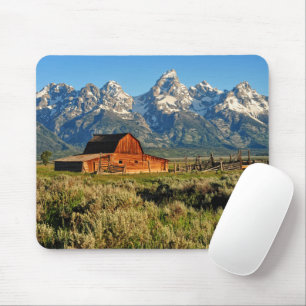 Farms Barn Shadowed by Snow Capped Mountains Mouse Pad