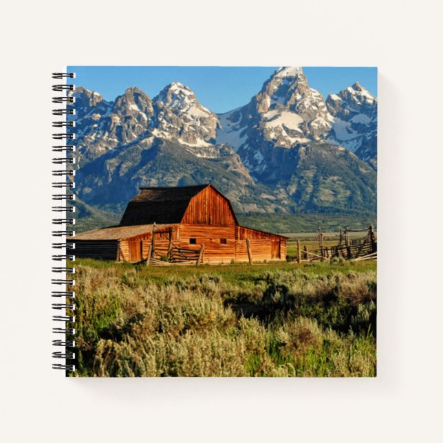 Farms | Barn Shadowed by Snow Capped Mountains Notebook (Front)