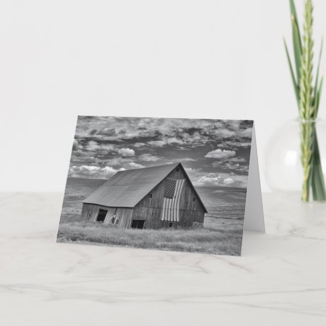 Farms | BW American Flag Barn Scene Card (Front)