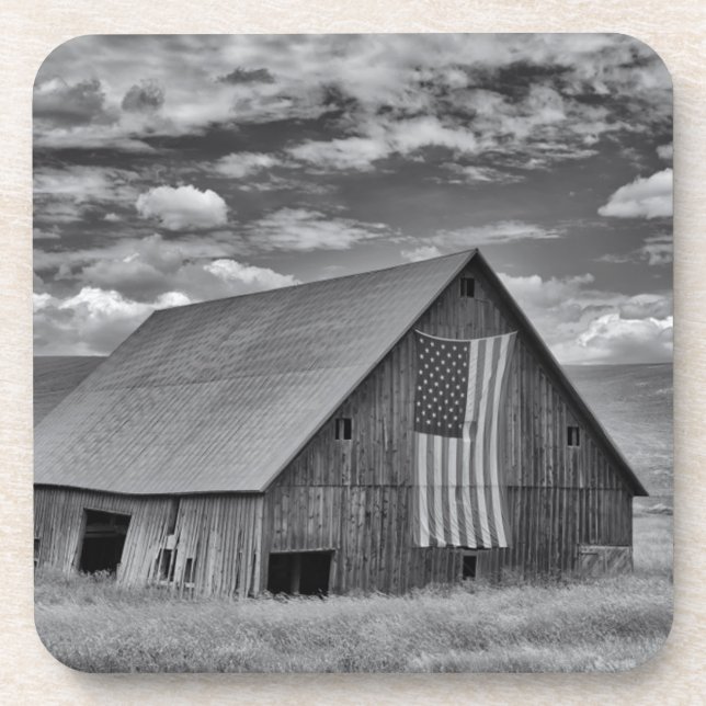 Farms | BW American Flag Barn Scene Coaster (Front)