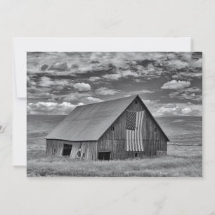 Farms   BW American Flag Barn Scene Thank You Card