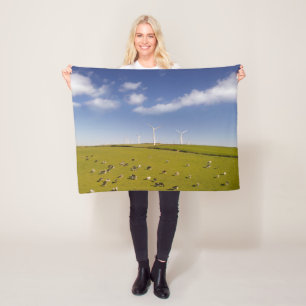 Farms   Cows Near Windmill Farm Fleece Blanket