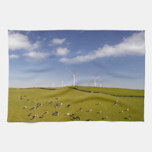 Farms   Cows Near Windmill Farm Kitchen Towel