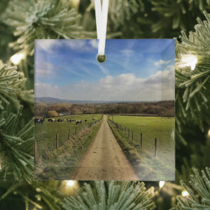Farms   English Countryside Dirt Road Glass Ornament