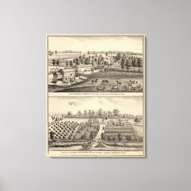 Farms of G Ives, Oakland, and A Wheeler, Pewaukee Canvas Print (Front)
