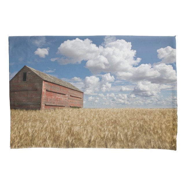 Farms | Old Red Barn in Wheat Field Pillowcase (Front)