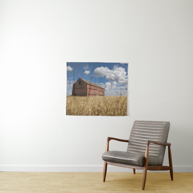 Farms | Old Red Barn in Wheat Field Tapestry (In Situ (Horizontal))