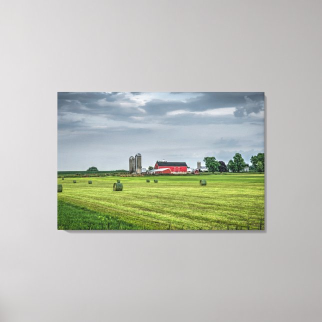 Farms | Red Barn & Silo in Spring Canvas Print (Front)
