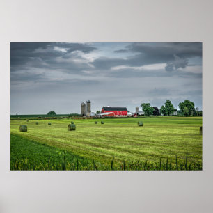 Farms   Red Barn & Silo in Spring Poster