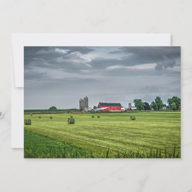 Farms | Red Barn & Silo in Spring Thank You Card (Front)