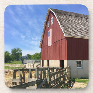 Farms Red Barn With American Flag Beverage Coaster