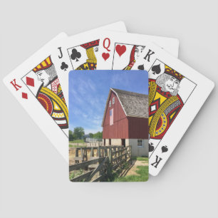 Farms   Red Barn With American Flag Playing Cards