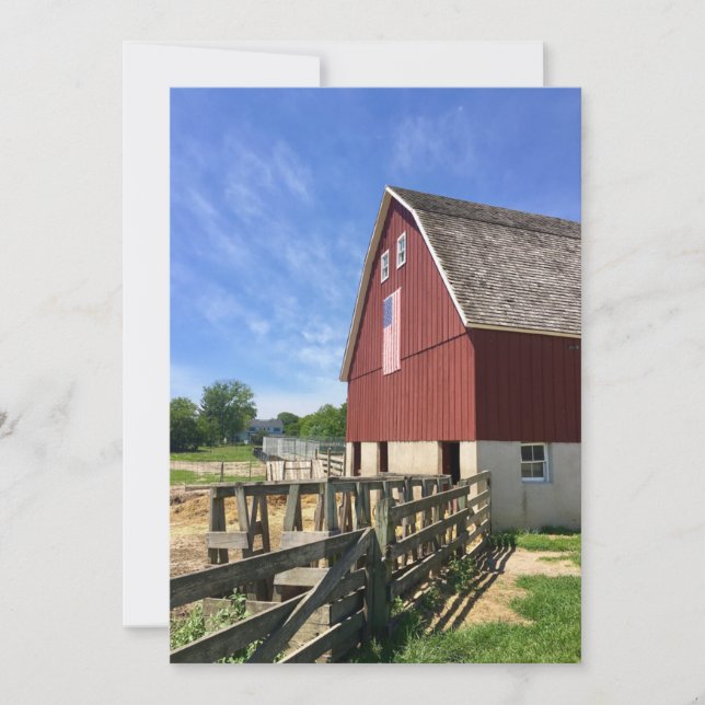 Farms | Red Barn With American Flag Thank You Card (Front)