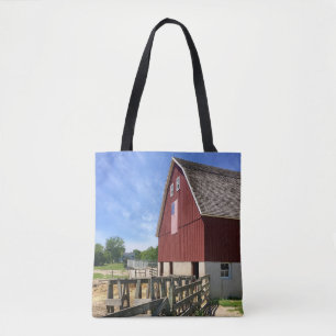 Farms Red Barn With American Flag Tote Bag