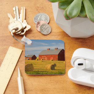 Farms Red Barns Near Hay Bales Keychain