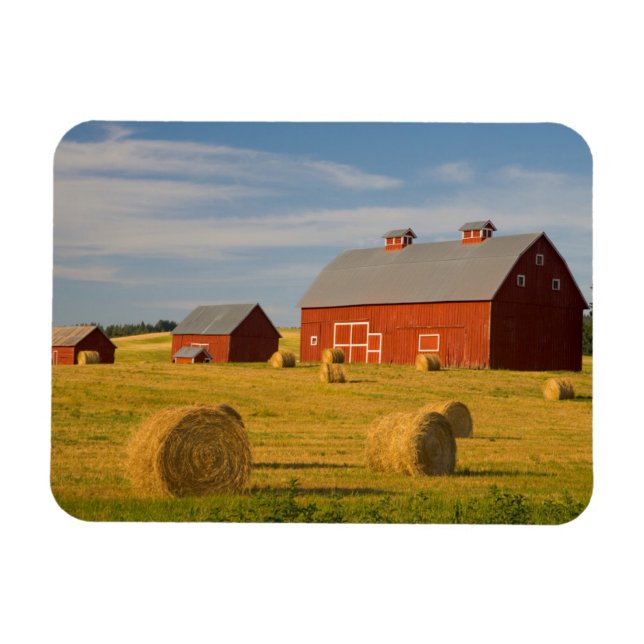Farms | Red Barns Near Hay Bales Magnet (Horizontal)