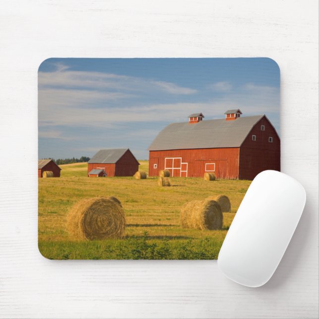 Farms | Red Barns Near Hay Bales Mouse Pad (With Mouse)