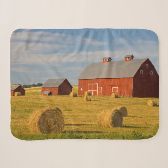 Farms | Red Barns Near Hay Bales Sherpa Blanket (Front (Horizontal))