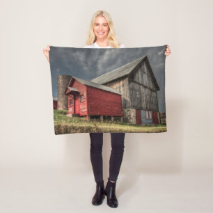 Farms Red Wooden Barn in Michigan Fleece Blanket