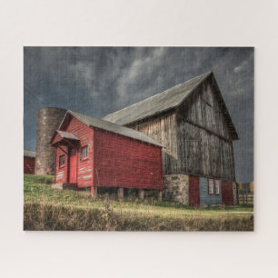 Farms   Red Wooden Barn in Michigan Jigsaw Puzzle