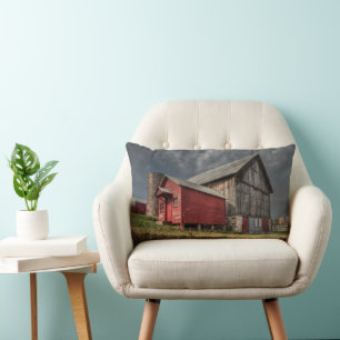 Farms Red Wooden Barn in Michigan Lumbar Pillow